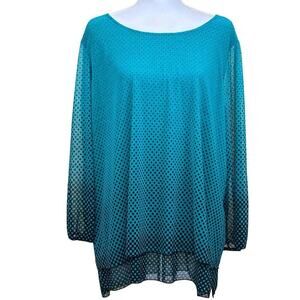 Ali Miles teal/black dot layered tunic, 1X, minimalist, everyday, timeless